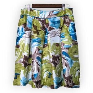Talbots 100% Silk Skirt Women's 12P Watercolor Floral A-Line Flare Knee Length